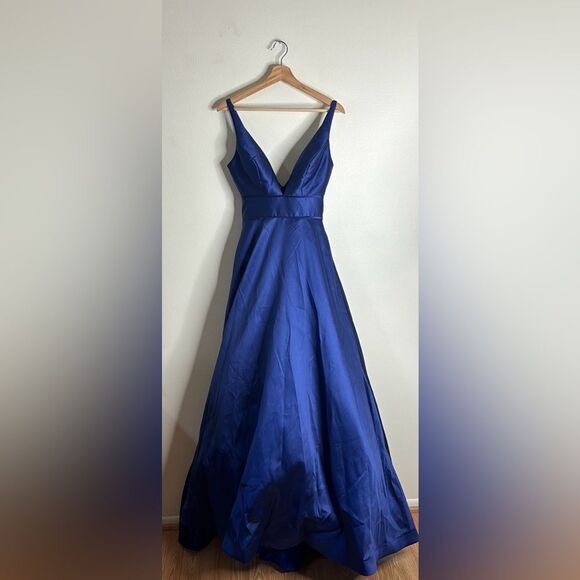 IEENA for MAC DUGGAL 55010 Women Midnight Navy Plunging Sweetheart Ball-Gown 2 - Picture 2 of 11